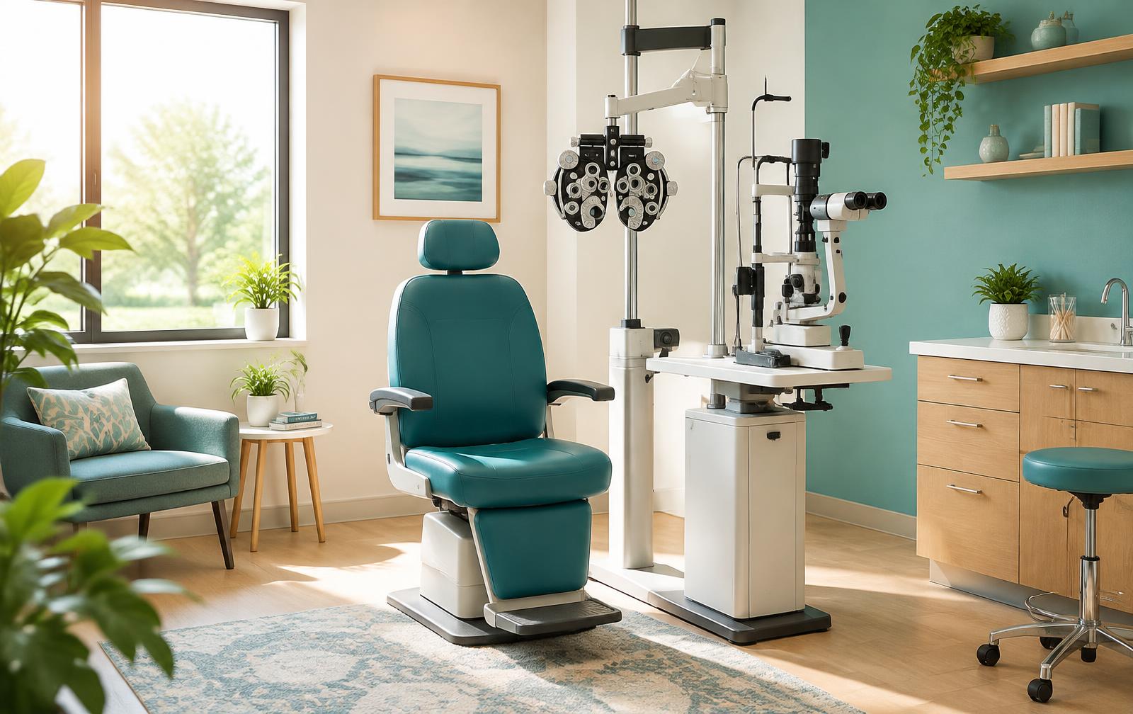 Bright, welcoming eye exam room